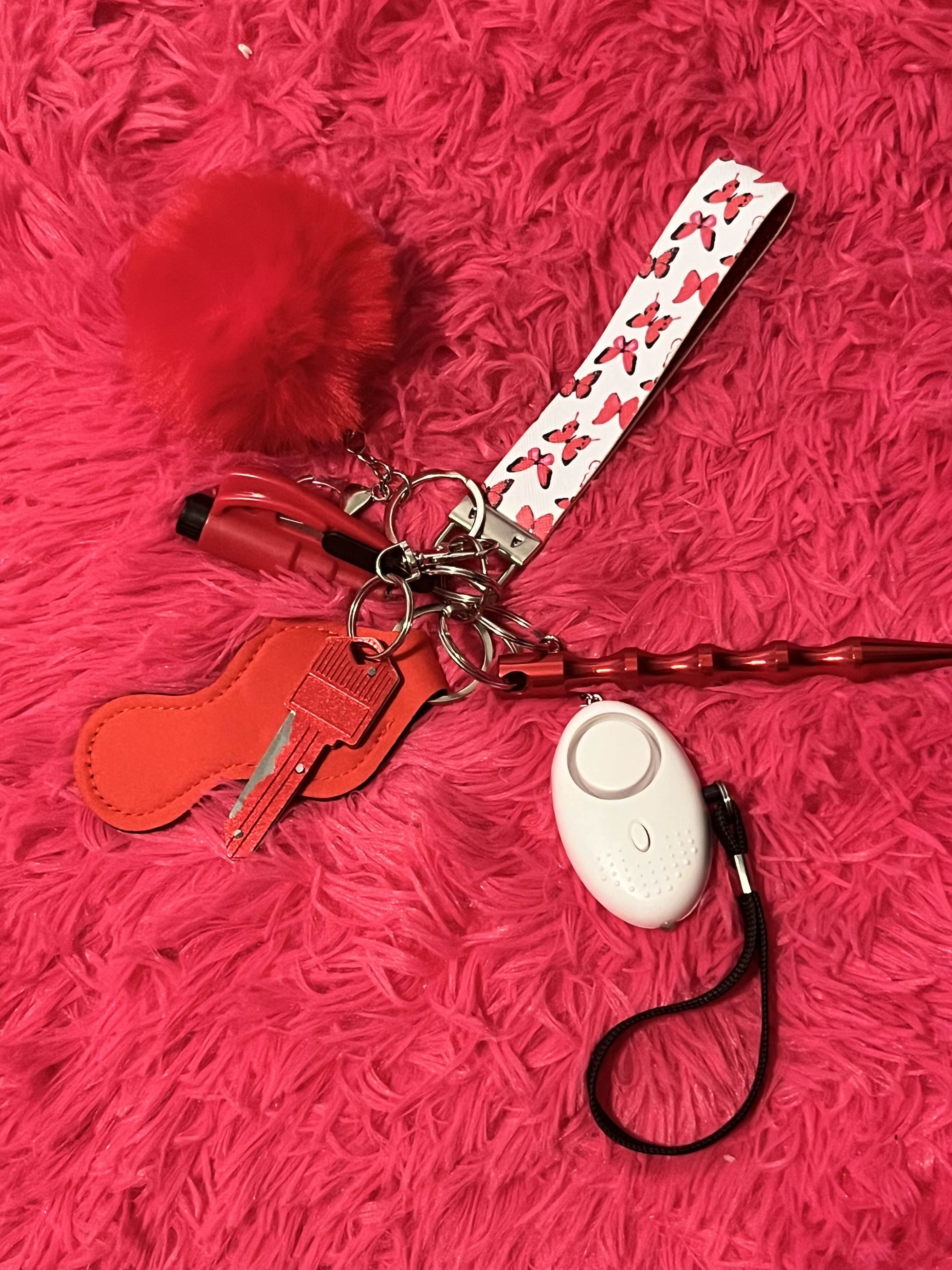 red and white keychain